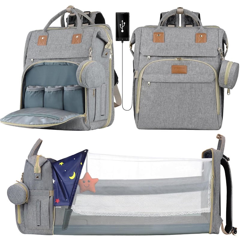 ZRSUN Diaper Bag Backpack for Mom and Dad, Large Capacity Baby Travel Bag with USB Charging Port, Waterproof Foldable Baby Bag for Boys and Girls, Stylish Maternity Backpack for Travel & Hospital，Grey - Image 1